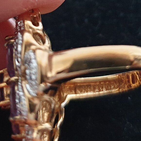 Stunning Natural Amethyst Gold Plated 925 Sterling Silver Statement Ring - Picture 16 of 17